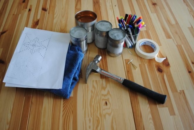 DIY, summer, craft, recycled, tin can, lantern, punched, votive, how-to