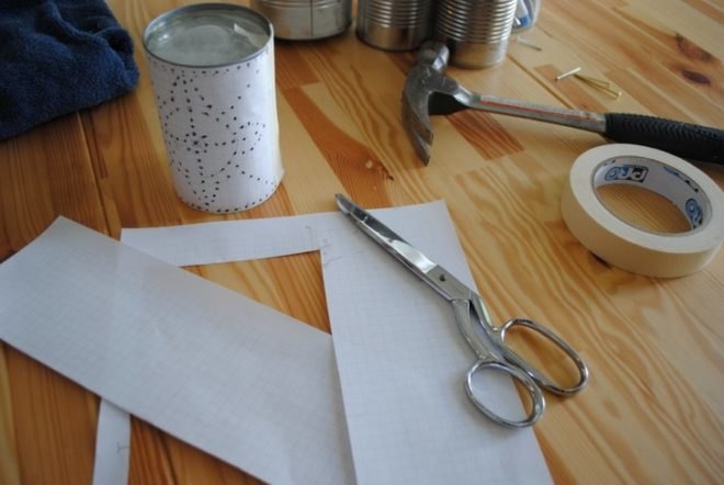 DIY, summer, craft, recycled, tin can, lantern, punched, votive, how-to