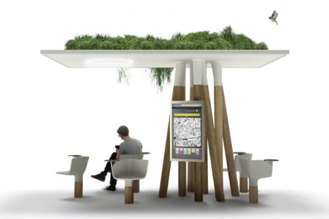 Escale Numérique, Mathieu Lehanneur, jcdecaux, paris, wifi station, green roof, digital break, internet station