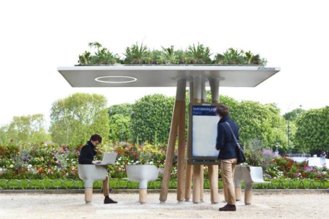 Escale Numérique, Mathieu Lehanneur, jcdecaux, paris, wifi station, green roof, digital break, internet station