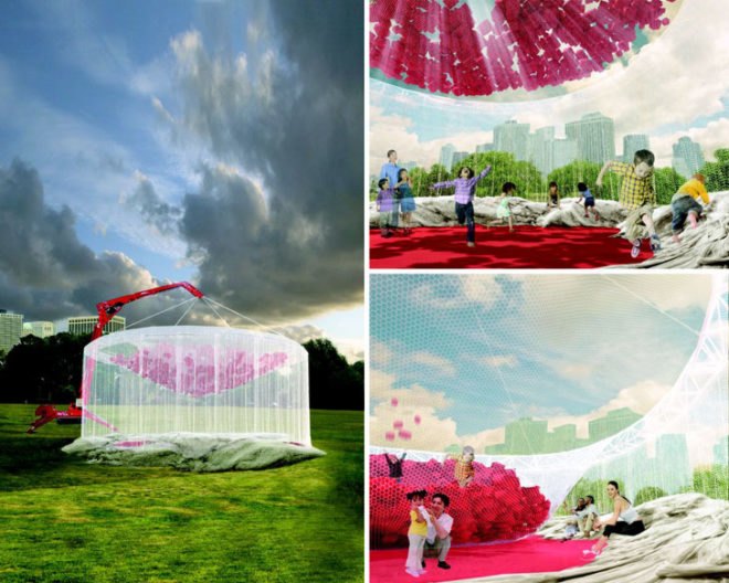 green design, eco design, sustainable design, FIGMENT, Jason Klimoski, Lesley Chang, Head in the CLouds, City of Dreams Pavilion, Governor's Island, art festival, recycled materials, recycle art, eco art, Ed Blumer, Pete Storey, For Rent, MTWTHFSS, Fodder Form Pavilion, HuycKurlanDowling, recycled boat sails, recycled toilet paper tubes, SAMPLES, A cloud in a Tree