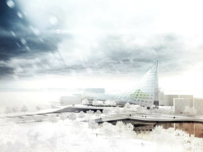 Fokka, Arto Ollila, indoor park, helsinki, mixed-use development, glass pyramid,