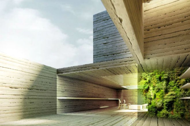 HOUS.E+, house plus, self sufficient house, Polifactory, rammed earth, net plus house, eco home concept