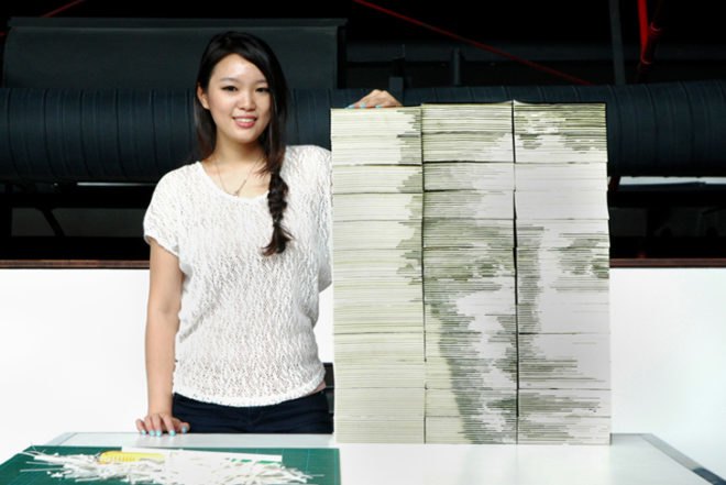 Art, Recycled Materials, Hong Yi, Red, Mark Zuckerberg, Facebook, books sculpture,