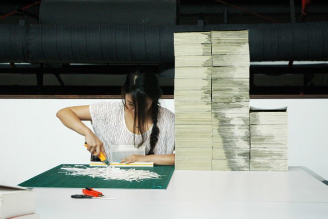 Art, Recycled Materials, Hong Yi, Red, Mark Zuckerberg, Facebook, books sculpture,