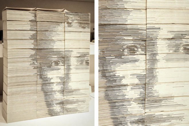 Art, Recycled Materials, Hong Yi, Red, Mark Zuckerberg, Facebook, books sculpture,