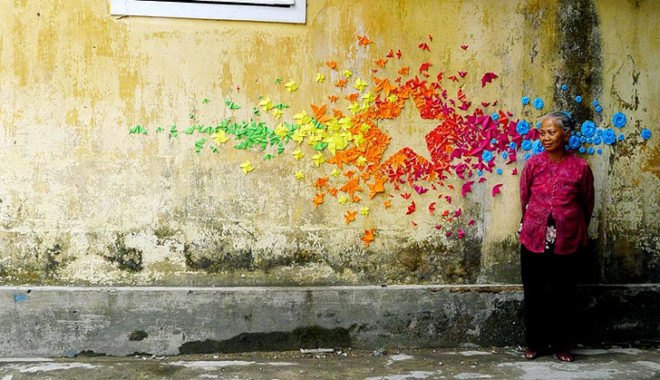 green design, eco design, sustainable design, Mademoiselle Maurice, origami, urban origami, street art, eco art, origami street art