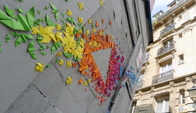 green design, eco design, sustainable design, Mademoiselle Maurice, origami, urban origami, street art, eco art, origami street art