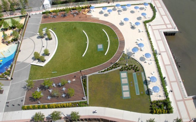 green design, eco design, sustainable design, New Jersey, Jersey City, Newport Green, Eco-friendly sports field, urban beach, pop up beach