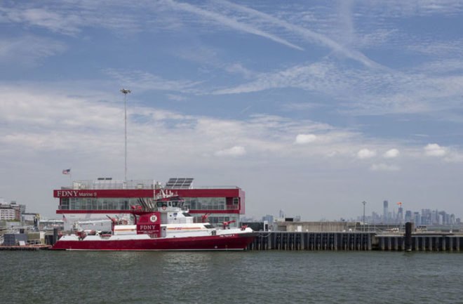 green design, eco design, sustainable design, Sage and Coombe, FDNY, Marine 9, green roof, sustainable fire house, glass curtain, Staten Island, solar hot water system