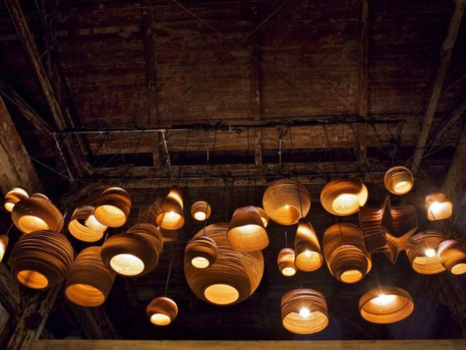 Scraplights, Graypants, scrap lights, recycled cardboard, recycled cardboard lights, green lighting