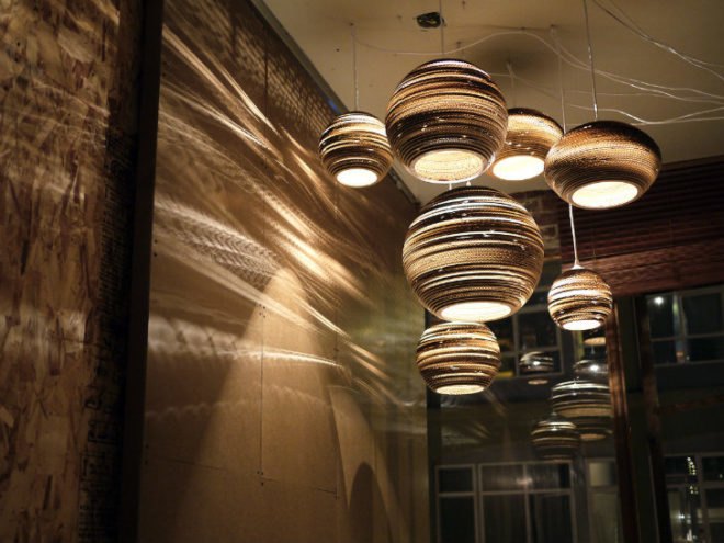 Scraplights, Graypants, scrap lights, recycled cardboard, recycled cardboard lights, green lighting