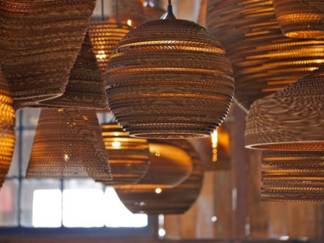 Scraplights, Graypants, scrap lights, recycled cardboard, recycled cardboard lights, green lighting
