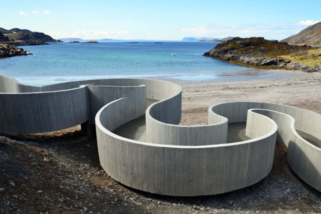 green design, eco design, sustainable design, Norway, Havoysund Tourist Route, Reiulf Ramstad Architects, Arctic ocean, open air concrete pathway
