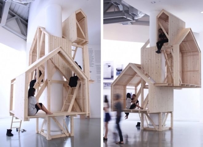 Worapong Manupipatpong, Shelter of Nostalgia, Politics of Me, Bangkok, Thailand, tree house, indoor treehouse, green design, sustainable design, temporary design, eco-design, recyclable materials, minimalist design