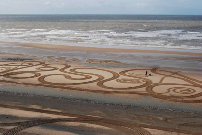Evewright, Walking Drawings, England, eco art, sand art, land art