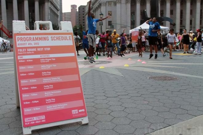 summer streets nyc, summer streets manhattan, manhattan, fitness, healthy recreation, sustainable transportation, biking, running, roller blading, New York City Department of Transportation