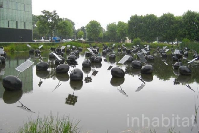 Alex Vermeulen, SOH19 States of Nature, floating eggs, floating solar panels, energy self-sufficient, Eindhoven, Buddha, Natuurkunst Foundation, University of Technology, Art, energy efficiency, Solar Power, Renewable Energy