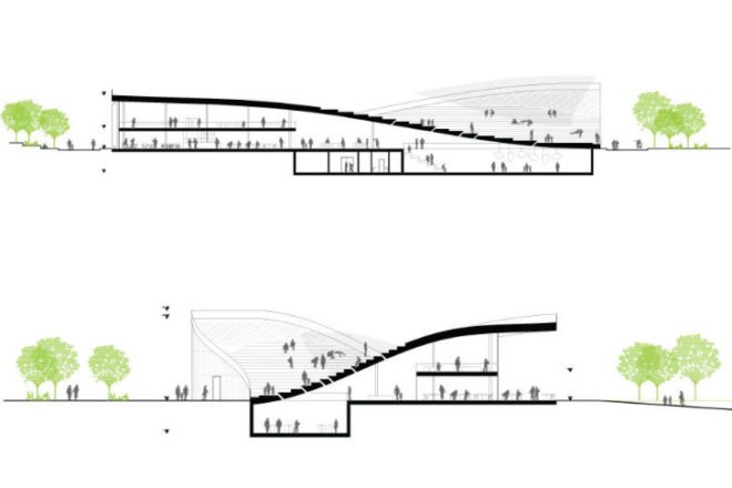 Beijing Green Visitor Center, JDS Architects, eco visitor center, beijing, photovoltaics, undulating roof, welcome center