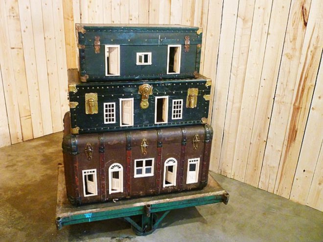 green design, eco design, sustainable design, recycle art, eco art, upcycled suitcases, Bo Christian Larsson, found objects, recycled sculptures