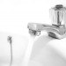 white sink, chrome faucet, water stream, water use, unsustainable behavior