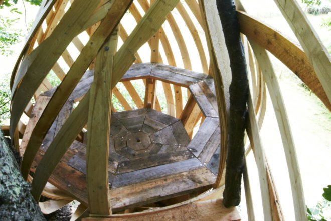 Dartmoor Treehouse, Jerry Tate Architects, dartmoor arts, treehouse, woven treehouse, student project