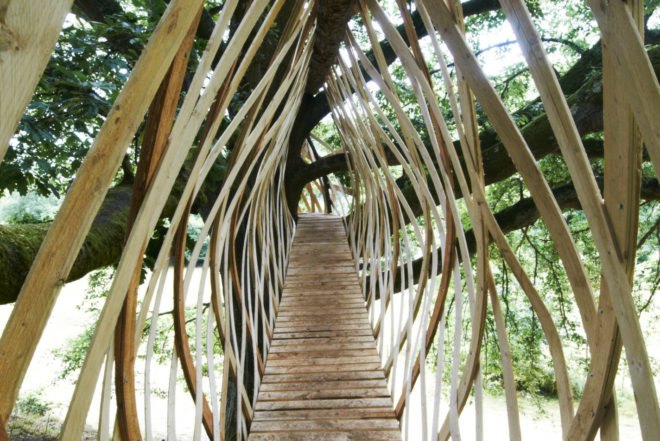 Dartmoor Treehouse, Jerry Tate Architects, dartmoor arts, treehouse, woven treehouse, student project