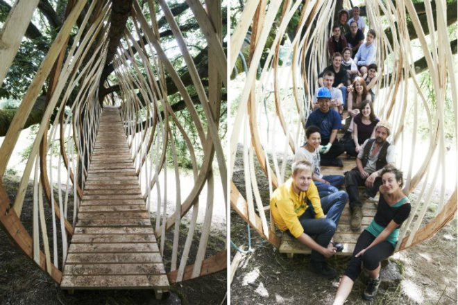 Dartmoor Treehouse, Jerry Tate Architects, dartmoor arts, treehouse, woven treehouse, student project