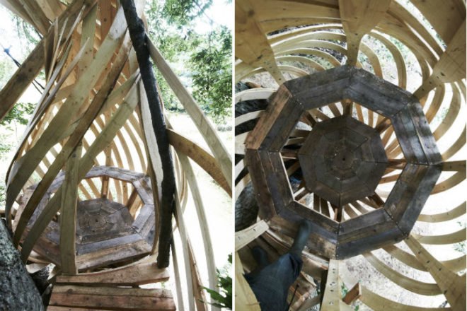 Dartmoor Treehouse, Jerry Tate Architects, dartmoor arts, treehouse, woven treehouse, student project