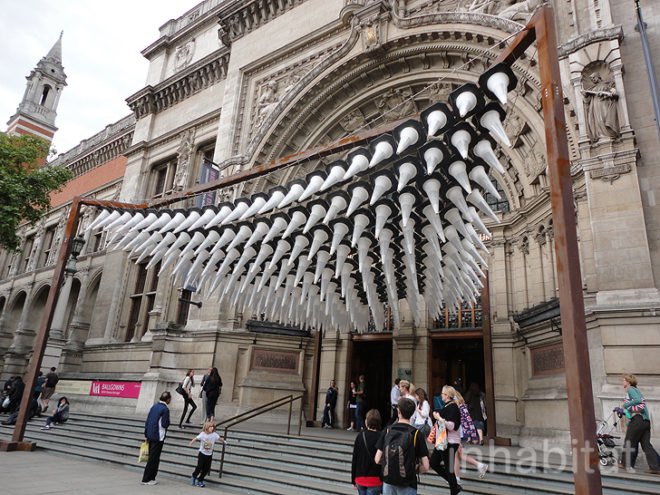 green design, eco design, sustainable design, Victoria & Albert Museum, London, South Kensington, Heatherwick Studio, Thomas Heatherwick, Cromwell Road, Designing the Extraordinary, recycled traffic cones, S3i, recycled sculpture