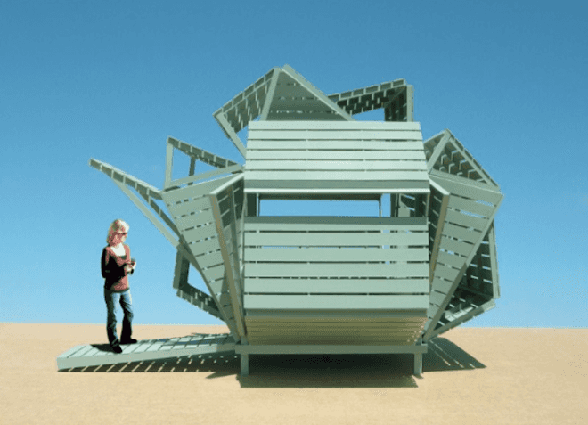 Michael Jantzen, M-Velope, Prefabricated design, green design, sustainable design, eco-design, shape-shifting, building regulations, wendy house