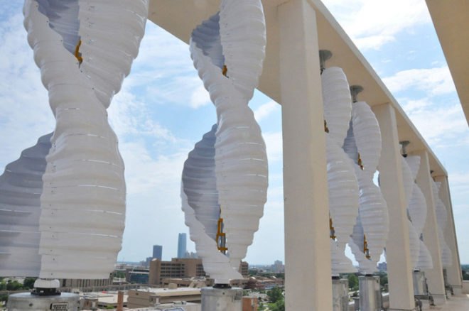 Oklahoma medical research foundation, OMRF, venger wind, v2 wind turbines, swg energy, world's largest rooftop wind farm, vertical wind turbines, wind power, wind energy, wind farm