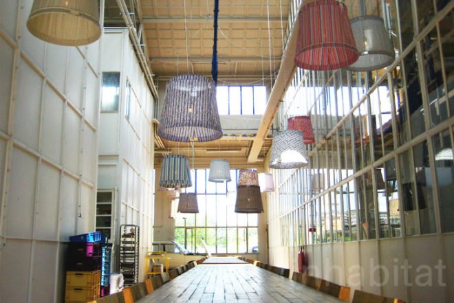 Piet Hein Eek Restaurant, Piet Hein Eek, Nob Ruijgrok, Eindhoven, upcycling, dutch design, patchwork wooden furniture, vintage furniture, recycled steel pipes, recycled furniture, Strijp-s, Architecture, Daylighting, Recycled Materials, Green renovation, green Interiors, green furniture, the netherlands
