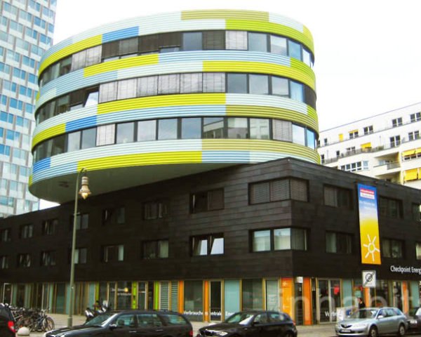 Checkpoint Energy, Kreuzberg, berlin, energy efficient, double-skin thermal flue, GSW Headquarter, Sauerbruch Hutton, energy advice, renovated building, building extension, Air quality, Architecture, Renewable Energy, Green renovation, energy efficiency