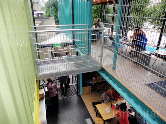green design, eco design, sustainable design, shipping container restaurant, pop-up restaurant, London, Southbank Center, Blackfriars Solar Bridge, Wahaca Restaurant, Remed, Street art, Elizabeth Hall Roof Garden, cargo restaurant