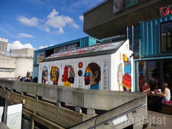 green design, eco design, sustainable design, shipping container restaurant, pop-up restaurant, London, Southbank Center, Blackfriars Solar Bridge, Wahaca Restaurant, Remed, Street art, Elizabeth Hall Roof Garden, cargo restaurant