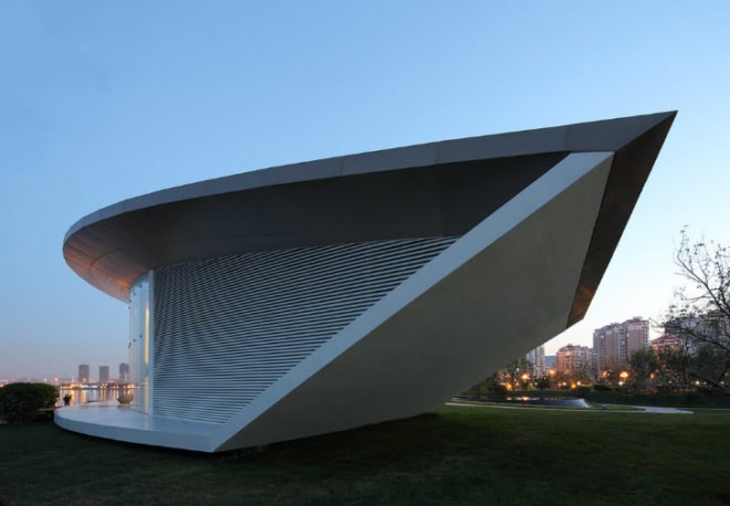 Weihai Pavilion, Make Architects, pavilion, china, solar passive design, bamboo,