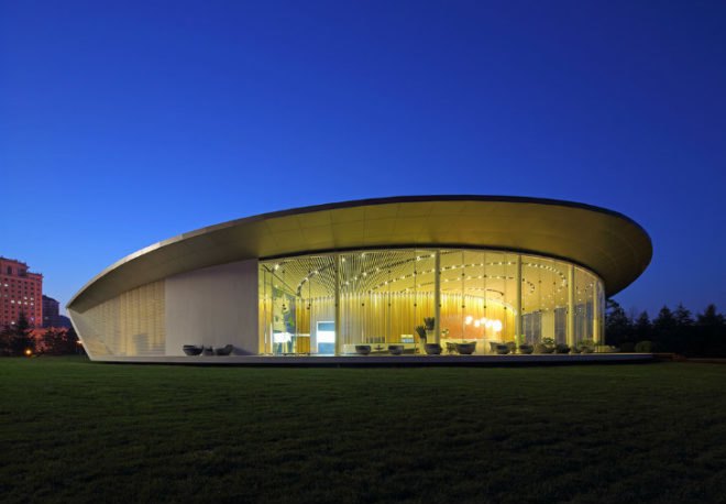 Weihai Pavilion, Make Architects, pavilion, china, solar passive design, bamboo,
