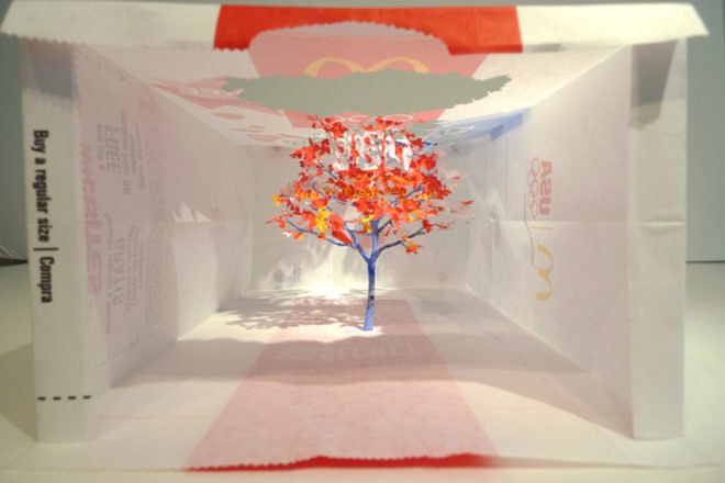 green design, eco design, sustainable design, David B. Smith Gallery, recycle art, Denver art galleries, McDonald's, McDonald's art, paper art, Yuken Teruya, recycled art, paper bag art, Notice-Forest: What Victory Tastes Like
