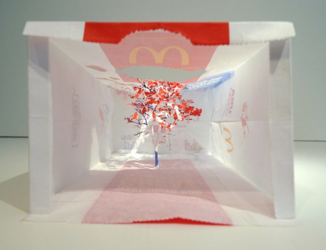 green design, eco design, sustainable design, David B. Smith Gallery, recycle art, Denver art galleries, McDonald's, McDonald's art, paper art, Yuken Teruya, recycled art, paper bag art, Notice-Forest: What Victory Tastes Like