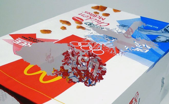 green design, eco design, sustainable design, David B. Smith Gallery, recycle art, Denver art galleries, McDonald's, McDonald's art, paper art, Yuken Teruya, recycled art, paper bag art, Notice-Forest: What Victory Tastes Like