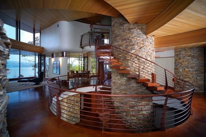 Robert Harvey Oshatz, architecture, natural materials, lakeside home, Wisconsin, curvilinear design, stone, green building, sustainable building, nature materials, eco-design, sustainable design, Chenequa Residence