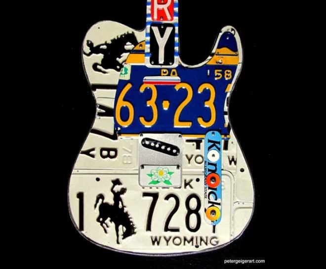 art, design, sculpture, recycling, upcycling, guitar, music, Peter Geiger, license plates, license tags, country music, Brad Paisley, Rascal Flatts