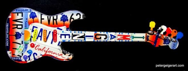 art, design, sculpture, recycling, upcycling, guitar, music, Peter Geiger, license plates, license tags, country music, Brad Paisley, Rascal Flatts