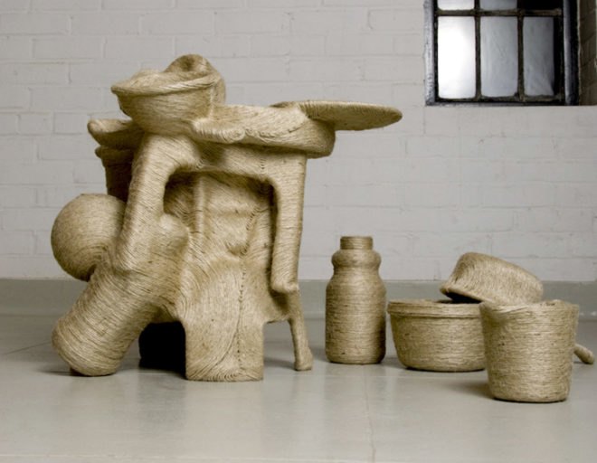 Savage Chair, Jute side table, jute string, plastic, art, Jay Sae Jung Oh, Korean artist