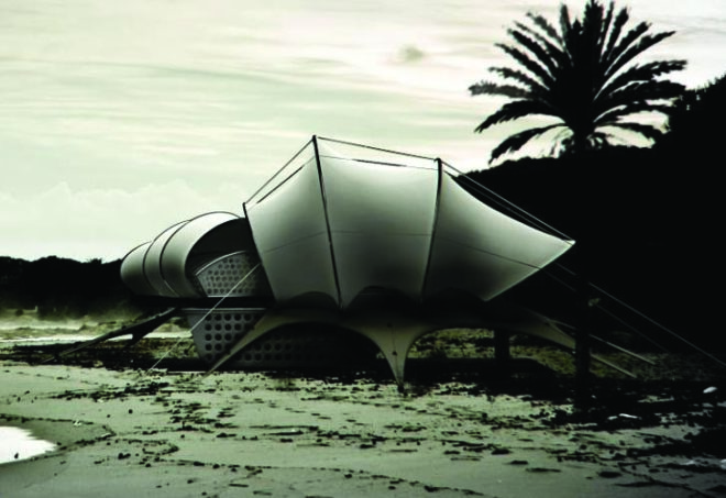 andrej cverha, monohedron, modular housing, prefab housing, customizability, toto twin lamps, aero unisex slippers, canvas, steel frame, bricks and mortar alternative, flexible housing, architecture