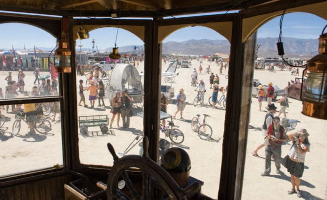Burning Man, moving sculptures, recycled art, recycled art cars, Neverwas Haul, steampunk, locomotive, steamship,  Shannon O'Hare, recycled sculptures, recycled materials