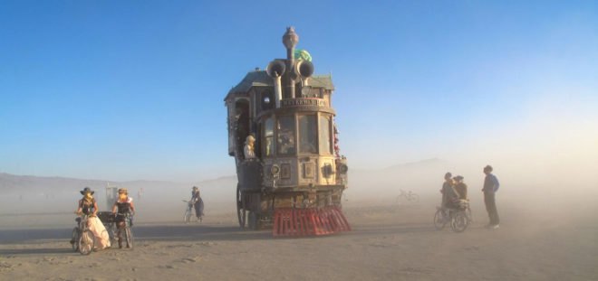 Burning Man, moving sculptures, recycled art, recycled art cars, Neverwas Haul, steampunk, locomotive, steamship,  Shannon O'Hare, recycled sculptures, recycled materials