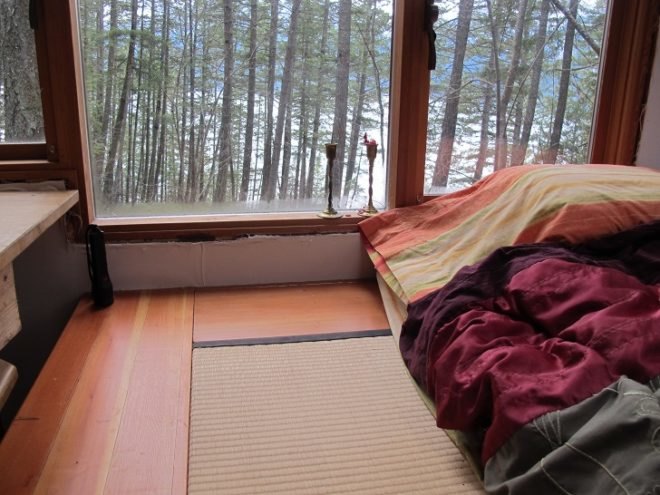 living in the woods, forest life, lakeside, micro home, house on wheels