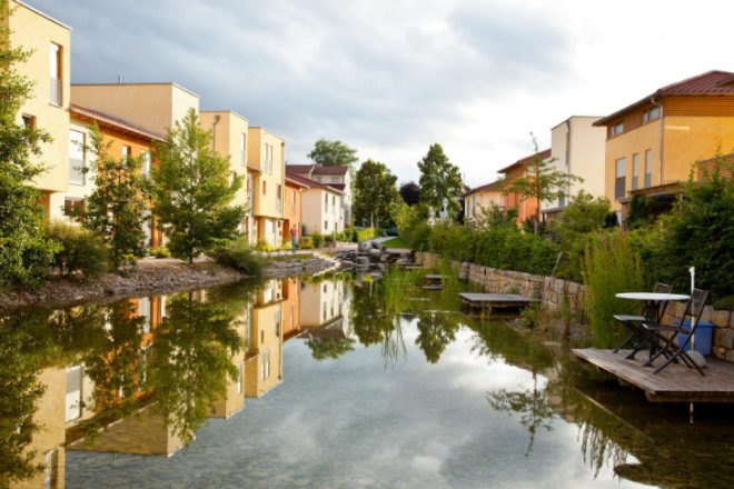 Arkadian Winnenden, Atelier Dreiseitl, stuttgart, green housing, affordable housing, family friendly housing, rainwater harvesting